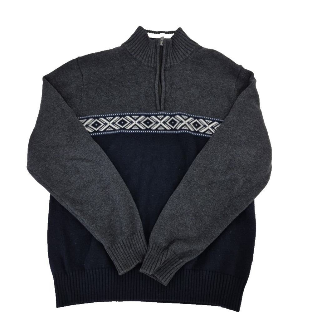 Weatherproof‎ Vintage Sweater Mens M Gray Fair Isle The Holiday Sweater 1/4 Zip